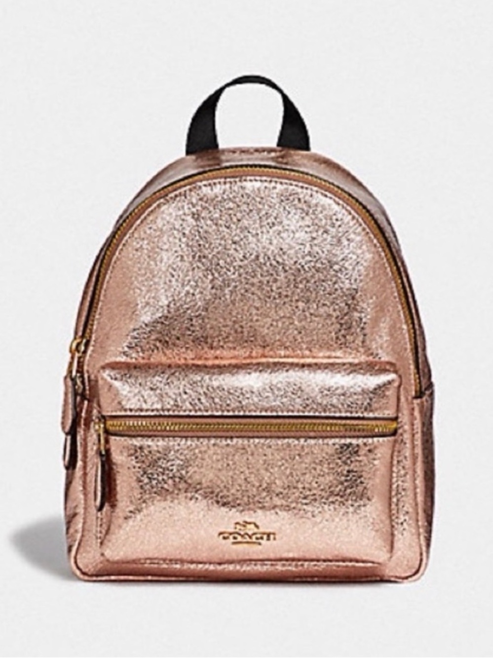 Coach Charlie Metallic Rose Gold Mini Backpack with Front Zip Pocket